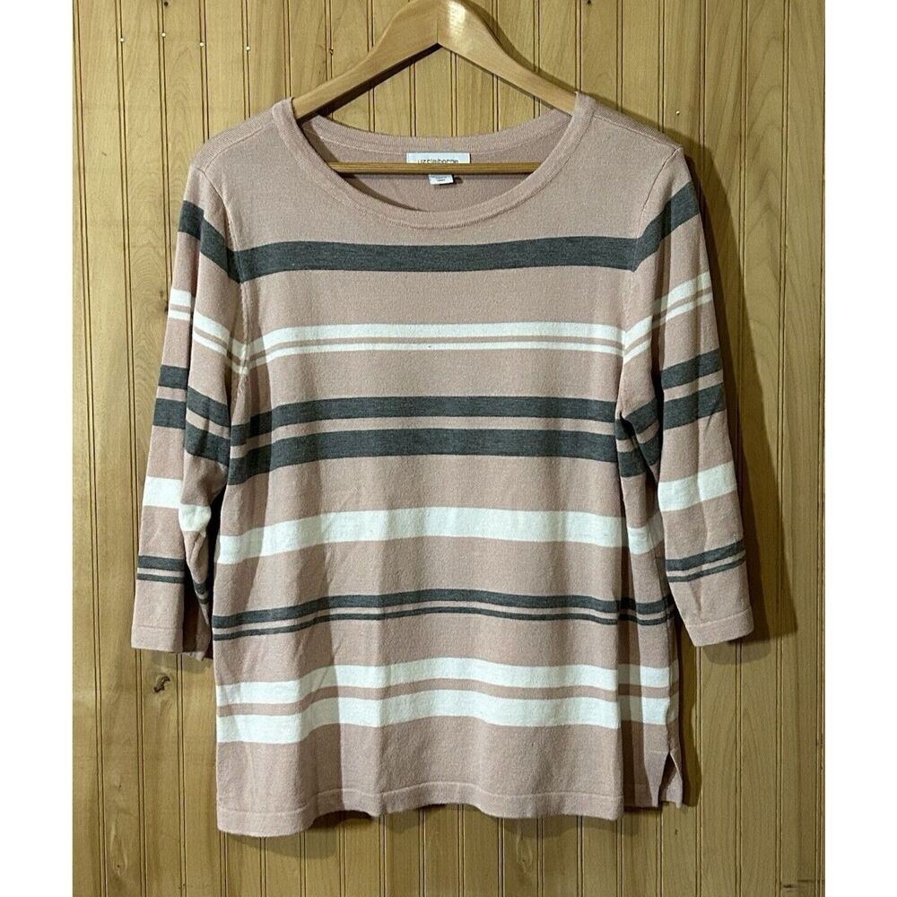 Liz Claiborne Women's Pullover Sweater 3/4 Sleeve Pink Stripe Size XL